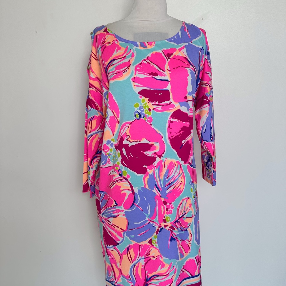 NWT! Lilly Pulitzer Lilla Dress Print Jam Out Pink Blue SZ Large Ret $178